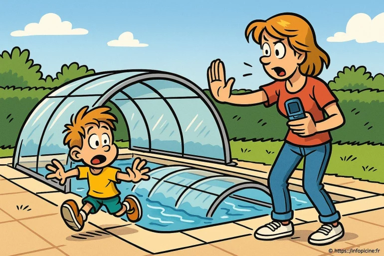 Enfant courant vers une piscine couverte