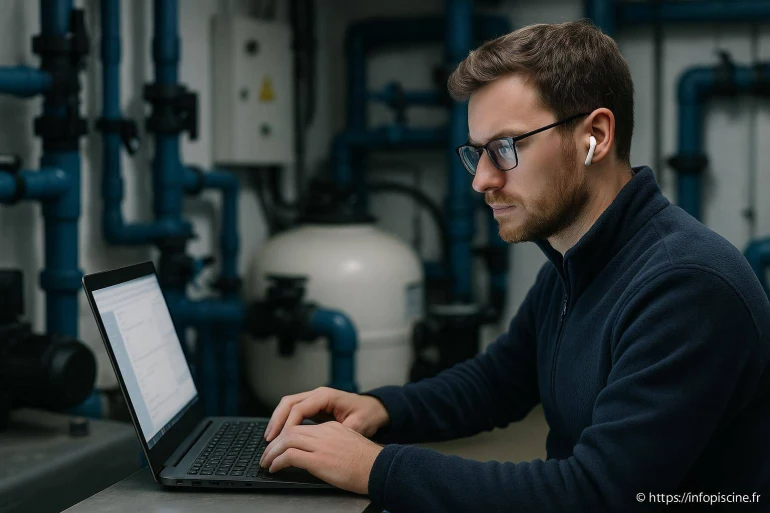 Technicien analysant données sur ordinateur industriel