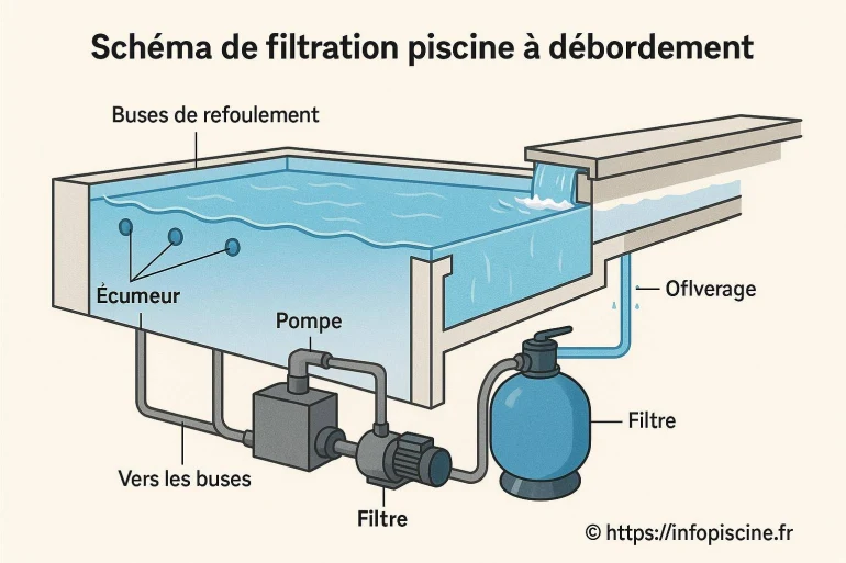 Schéma de filtration piscine à débordement : comment ça fonctionne