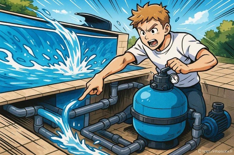 Jeune homme répare fuite piscine