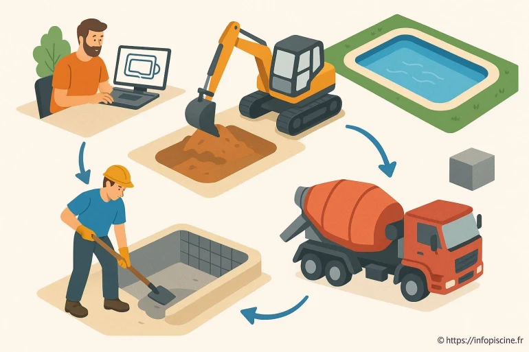 Processus construction piscine enterrée
