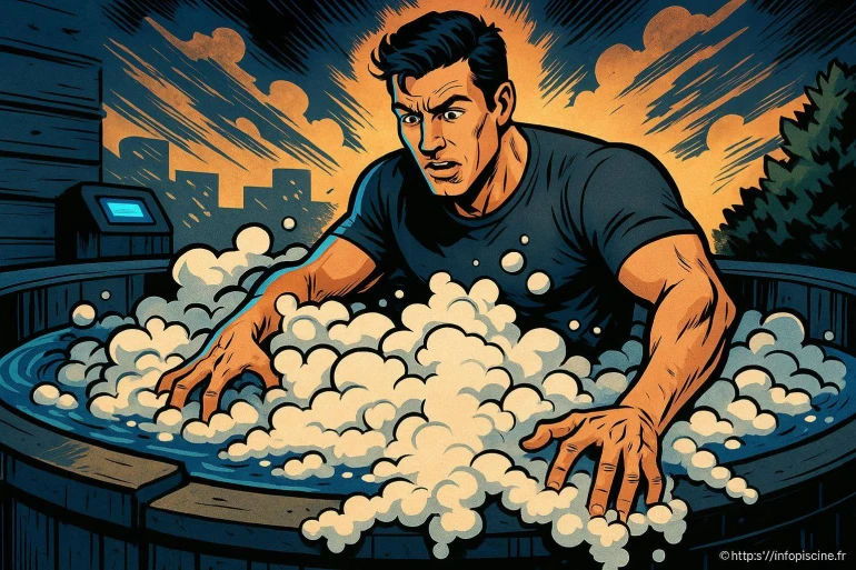 Homme surpris dans un bain moussant
