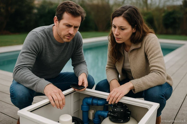 Couple inspectant installation piscine