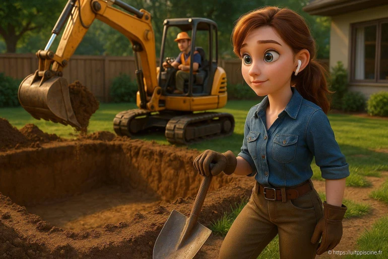 Femme animée creusant jardin pelle