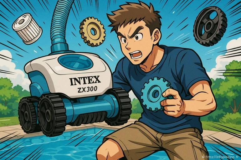 Homme réparant robot piscine Intex