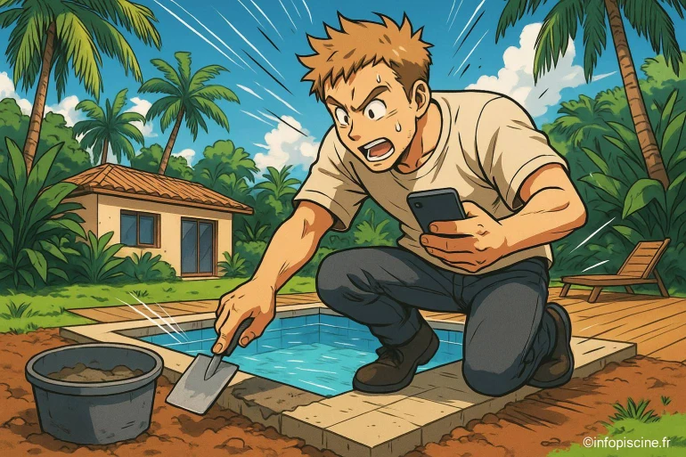 Homme creusant près d'une piscine