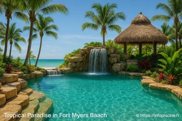 Piscine de luxe avec grotte naturelle à fort myers beach