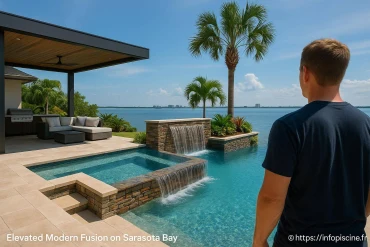 Piscine moderne fusionnée et surélevée sur la baie de sarasota