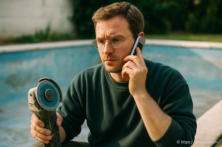 Homme avec meuleuse appelant au téléphone