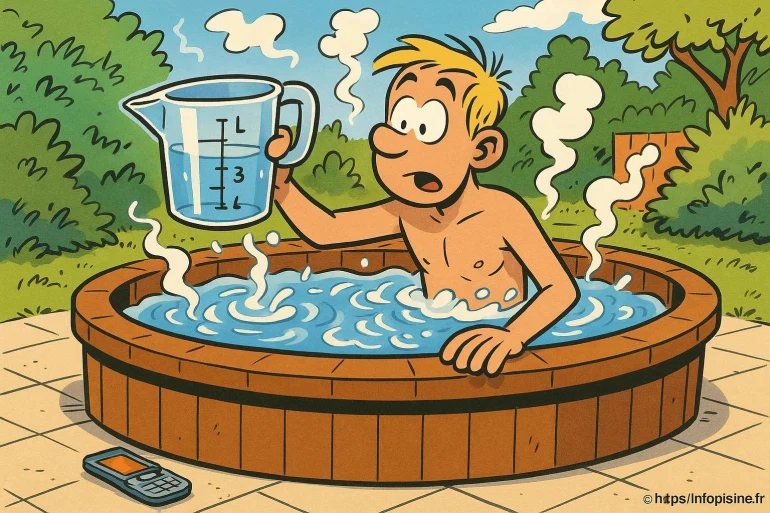 Homme surpris dans un bain chaud extérieur