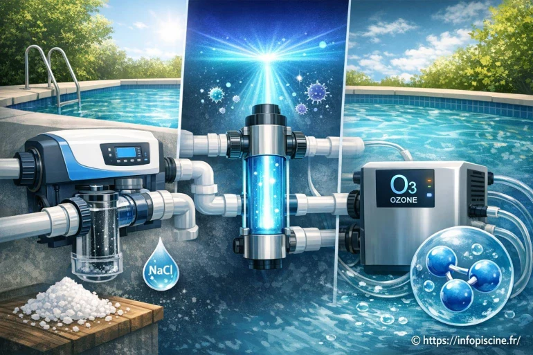 Systèmes de traitement automatique de l’eau : électrolyseur, UV et ozone pour piscine