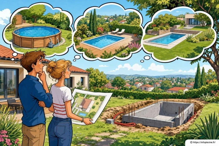 Couple choisissant piscine pour jardin