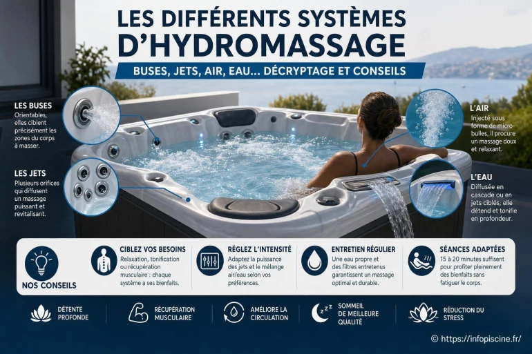 Les différents systèmes d’hydromassage : buses, jets, air ou eau ?