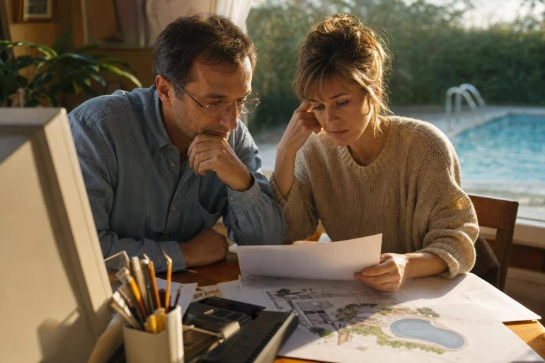 Couple plan maison piscine bureau