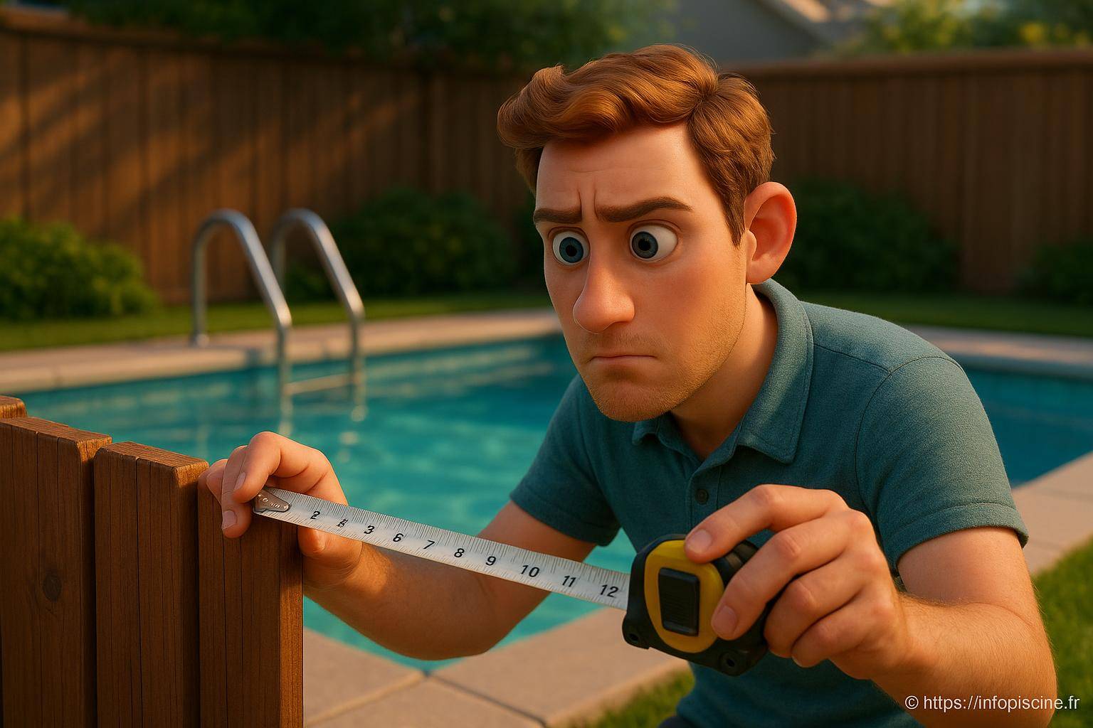 Homme mesurant une clôture en bois