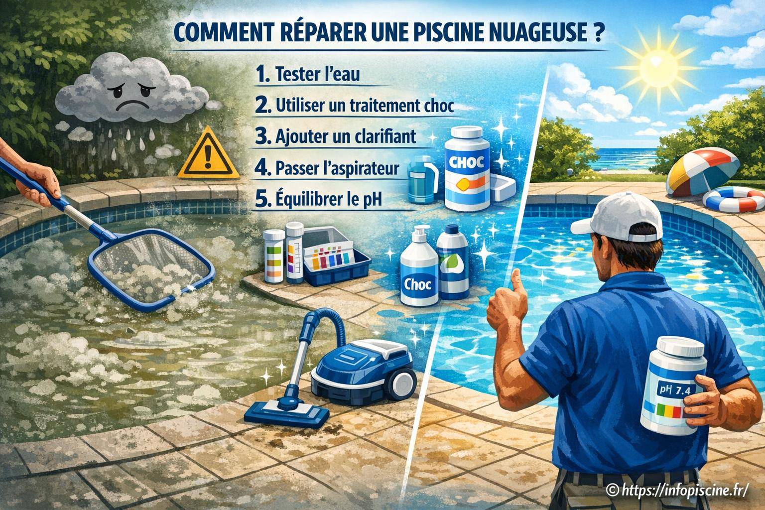 Comment réparer une piscine nuageuse : 5 méthodes efficaces