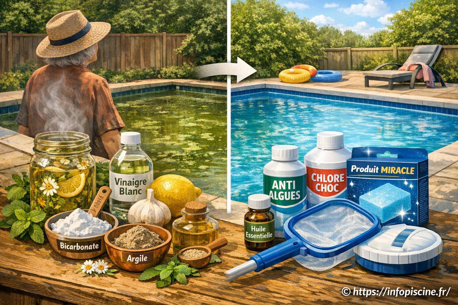 Remèdes de grand-mère et produits miracles contre l'eau verte de la piscine