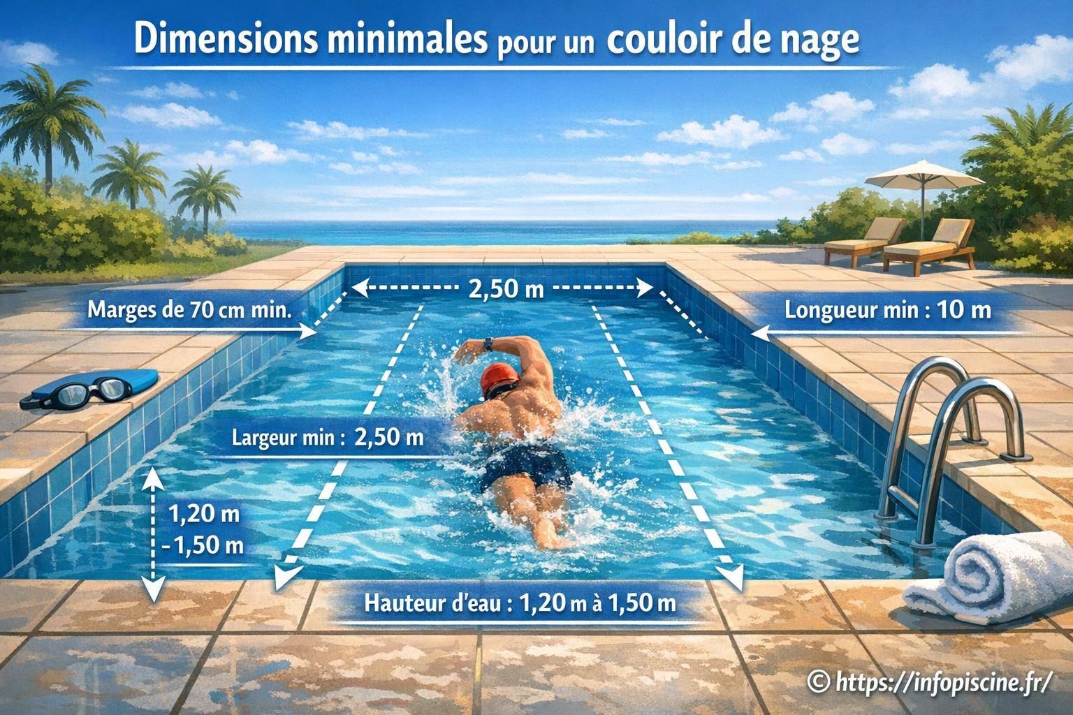 Dimensions minimales pour un couloir de nage : quelles mesures respecter ?
