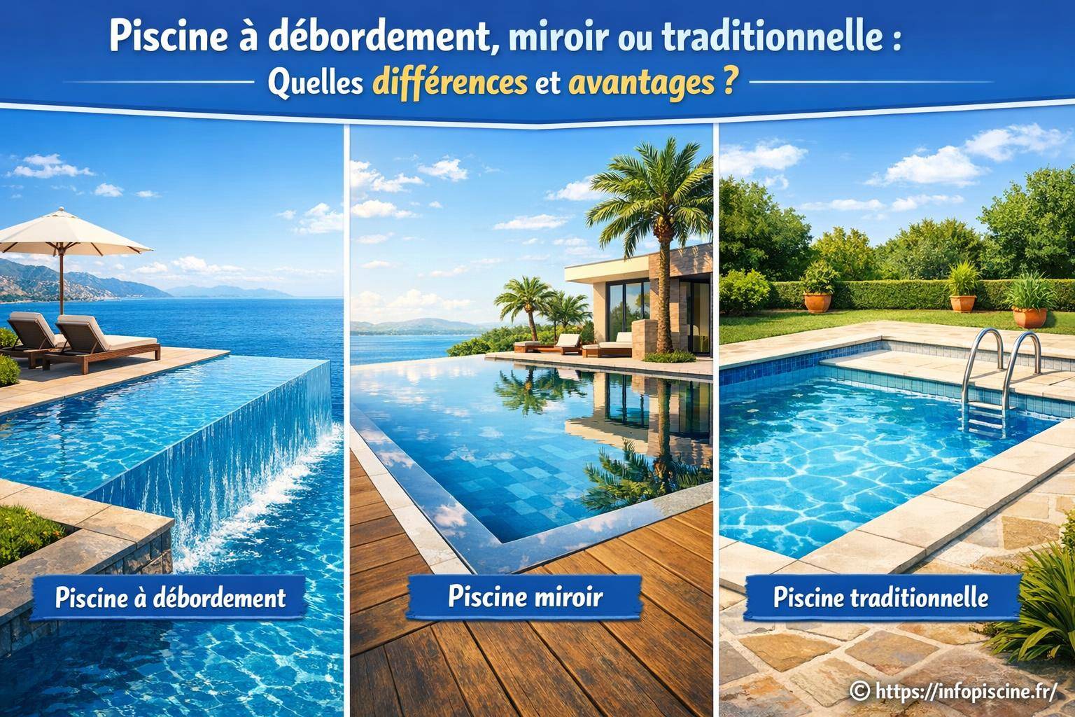 Piscine à débordement, miroir ou traditionnelle : quelles différences et avantages ?
