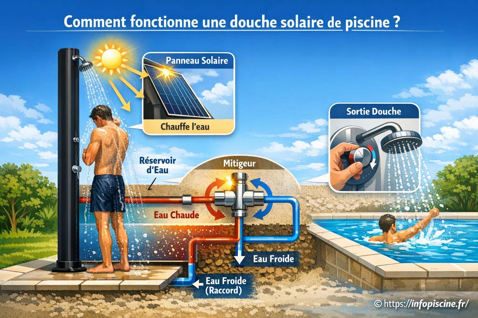 Comment fonctionne une douche solaire de piscine ?