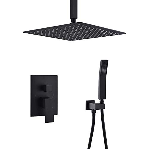 Système de douche noir mat de 25,4 cm avec pommeau de douche