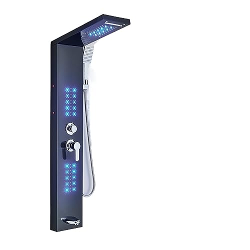 Pommeau de douche effet pluie noir mat avec robinet LED 6002