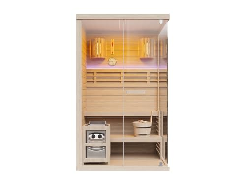 Vente-unique - Sauna finlandais vitré à LEDs - 1/2 Places - 