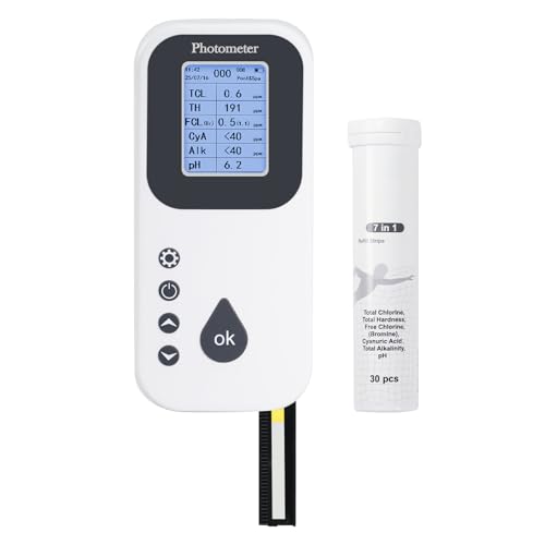 Kit Numérique 7 en 1 pour Tester lEau de Piscine pH, Chlore,