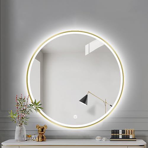 Miroir de salle de bain rond à LED à intensité variable avec