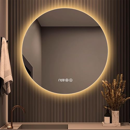 ZHANGshouf Miroir de Salle de Bain Rond LED 90x90cm, Miroir 