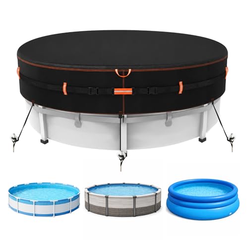Bâche Piscine Familiale 457cm, Triple Fixation Vent, Tissu O