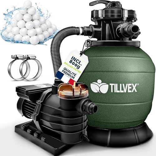 tillvex Système de Filtre à Sable 10m³/h + 800g Boules de fi