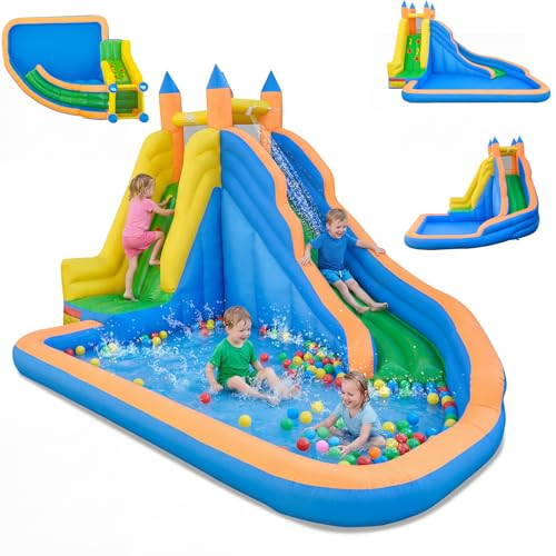 COSTWAY Château Gonflable avec Toboggan Aquatique et Piscine