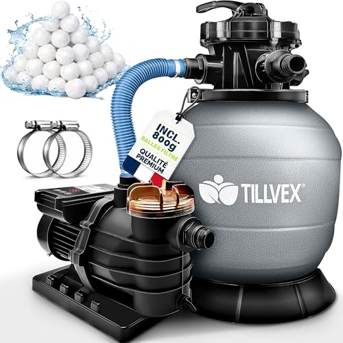 tillvex Système de Filtre à Sable 10m³/h + 800g Boules de Fi
