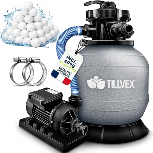 tillvex® Système de Filtre à Sable 7.900L/h + 400g Boules de