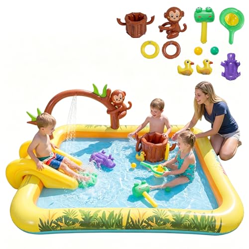 HOMASIS Piscine Enfant Gonflable avec Toboggan Requin et Jet