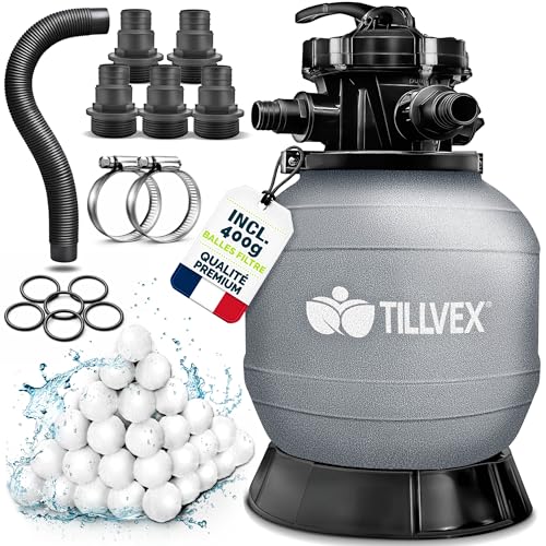 tillvex® Filtre à Sable pour Piscine sans Pompe + Billes fil