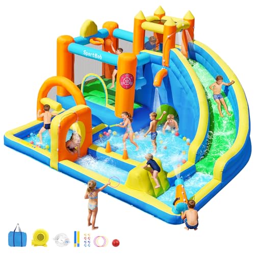 Sportbob Château Gonflable Parc Aquatique avec Long Toboggan