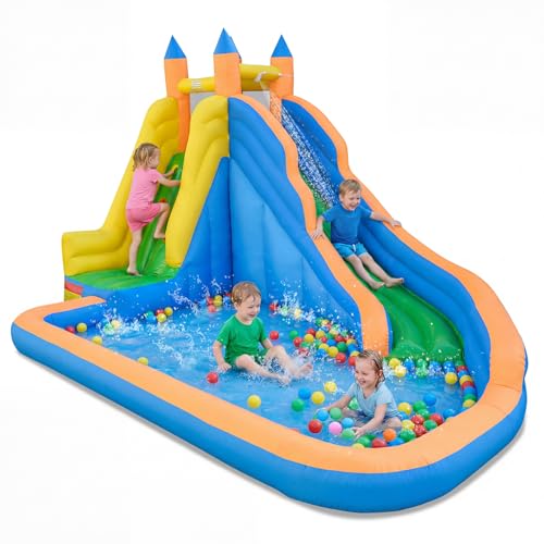COSTWAY Château Gonflable avec Toboggan Aquatique et Piscine