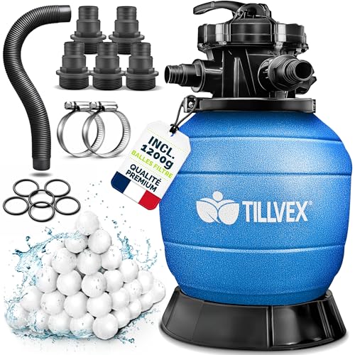 tillvex® Filtre à Sable pour Piscine sans Pompe + Billes fil