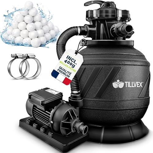 tillvex® Système de Filtre à Sable 7.900L/h + 400g Boules de