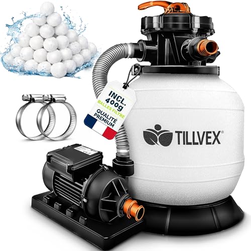 tillvex® Système de Filtre à Sable 7.900L/h + 400g Boules de