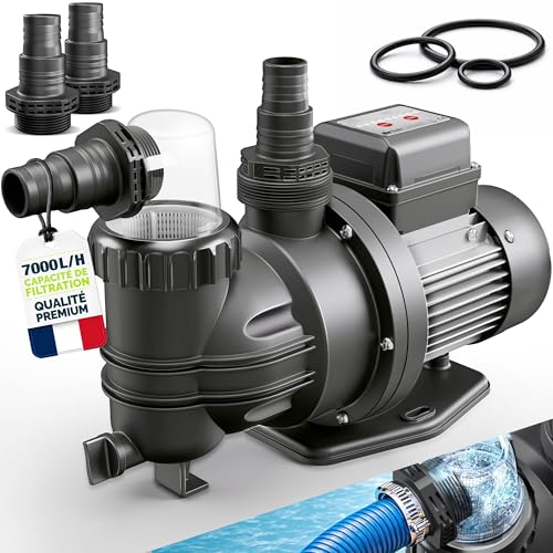 tillvex® Pompe de filtration piscine avec minuterie 7 000 L/