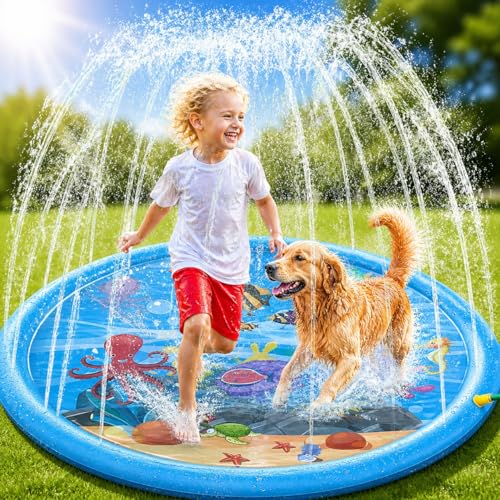 Tapis de Jet deau, 170CM Splash Pad pour Enfants et Chiens,